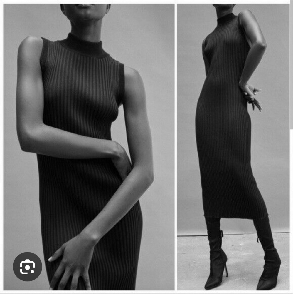 zara sleeveless ribbed midi/maxi black dress
